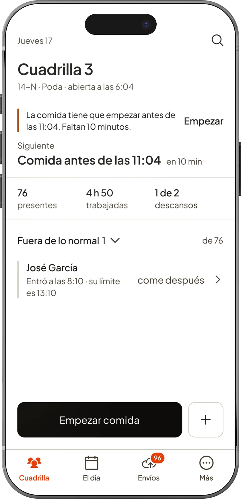 App del mayordomo: la comida tiene que empezar antes de las 11:04, faltan diez minutos